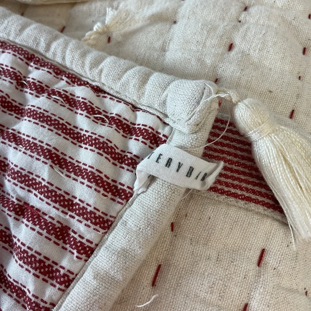 Pottery Barn Nellie Pick Stitch Red & Cream Reversible King Quilt & 3 Euro Shams